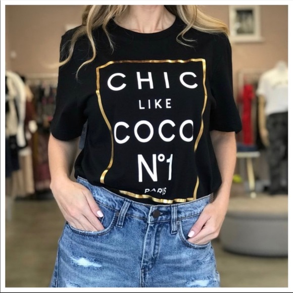 ✨LAST1✨Black Chic Like Coco No 1 Paris Graphic Tee - Picture 3 of 6